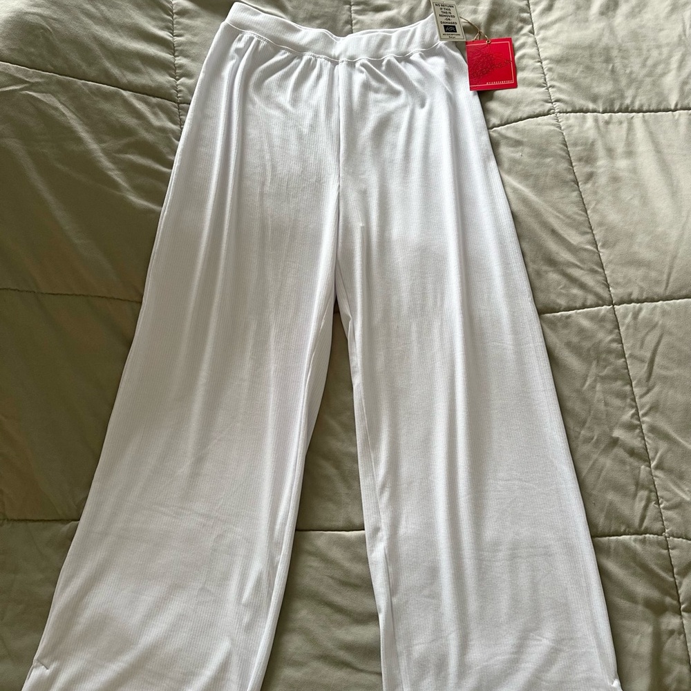 Ribbed White Wide-Leg Pants Tiger Friday